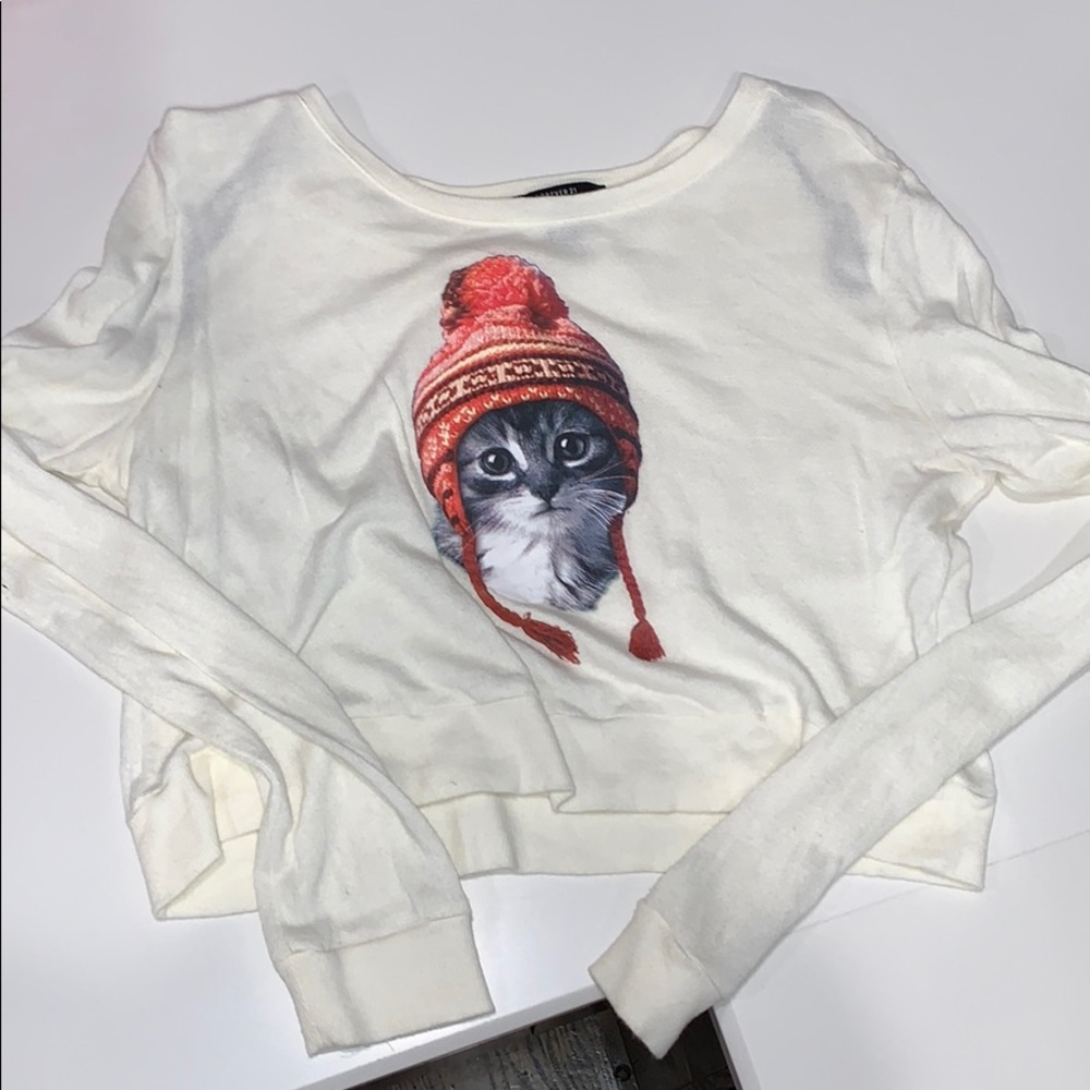 Cream cat long sleeved top